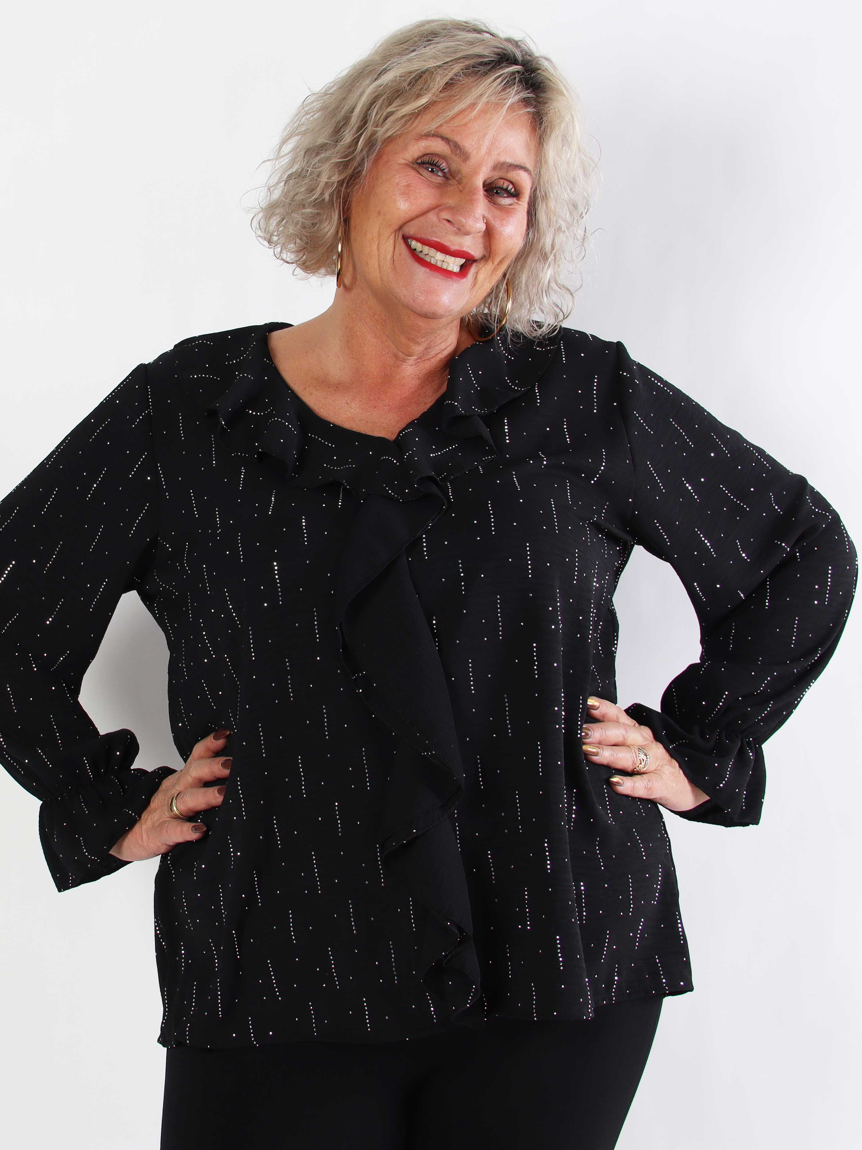 Noor - Plus size tunika med volanger och strass